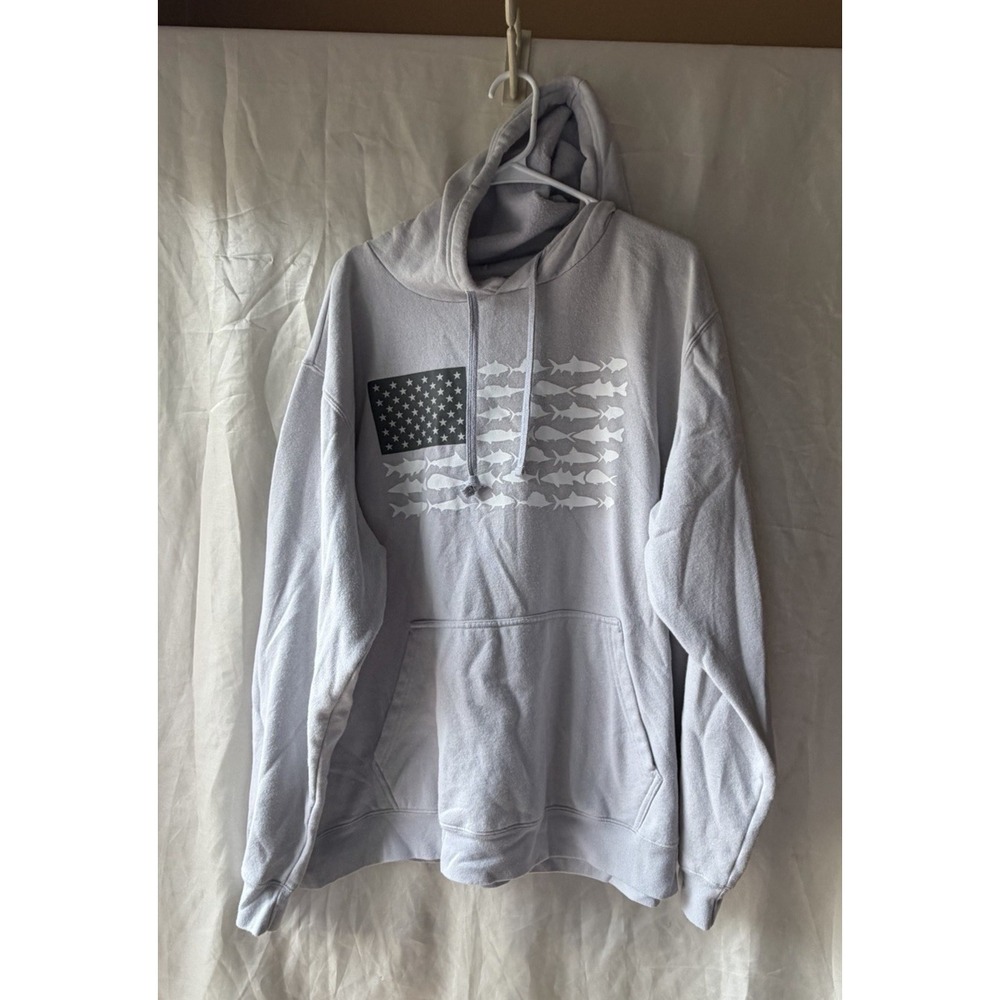 Columbia Hoodie Mens Medium Fishing PFG American Fish Flag Pullover Drawstring